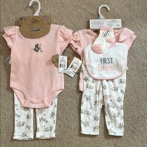 NEW 1st EASTER 4-pc Baby Outfit Set with Bunny Print, pink & white, 9 months